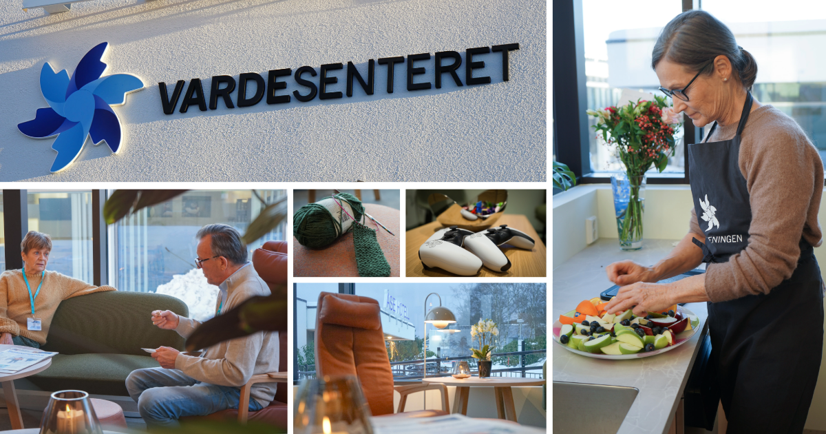 Biljekolasj frå Vardesenteret med samtale, fruktfat, strikk og playstation.