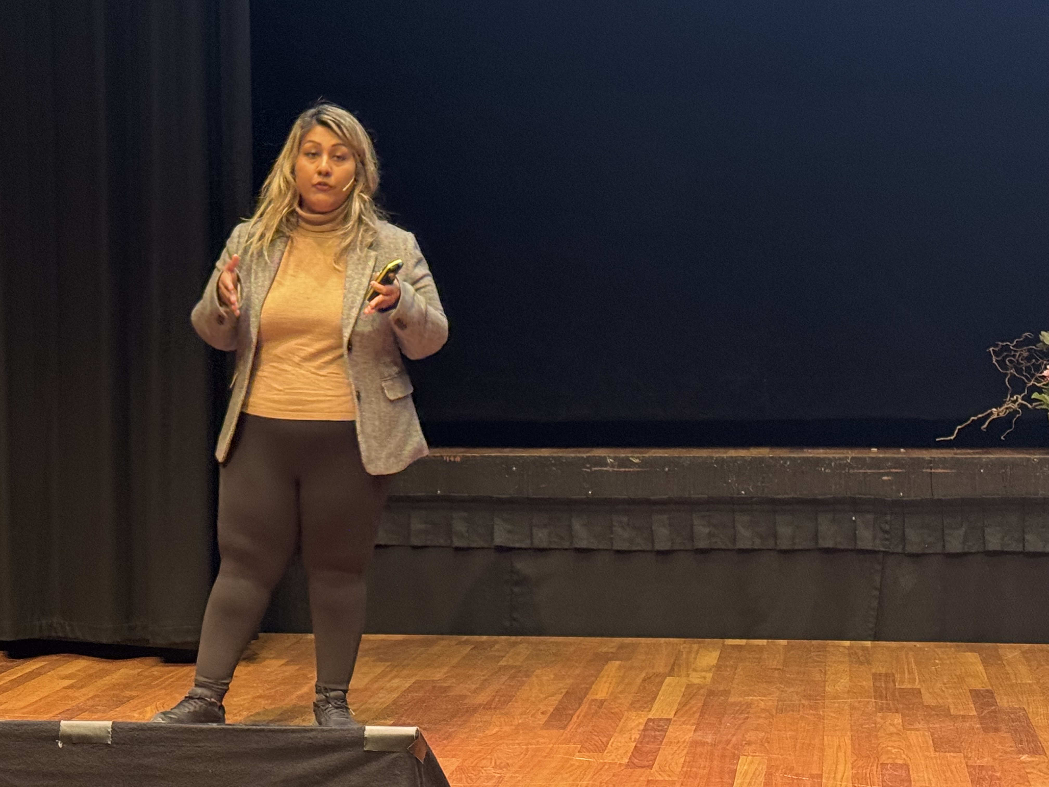 En person som står på en scene