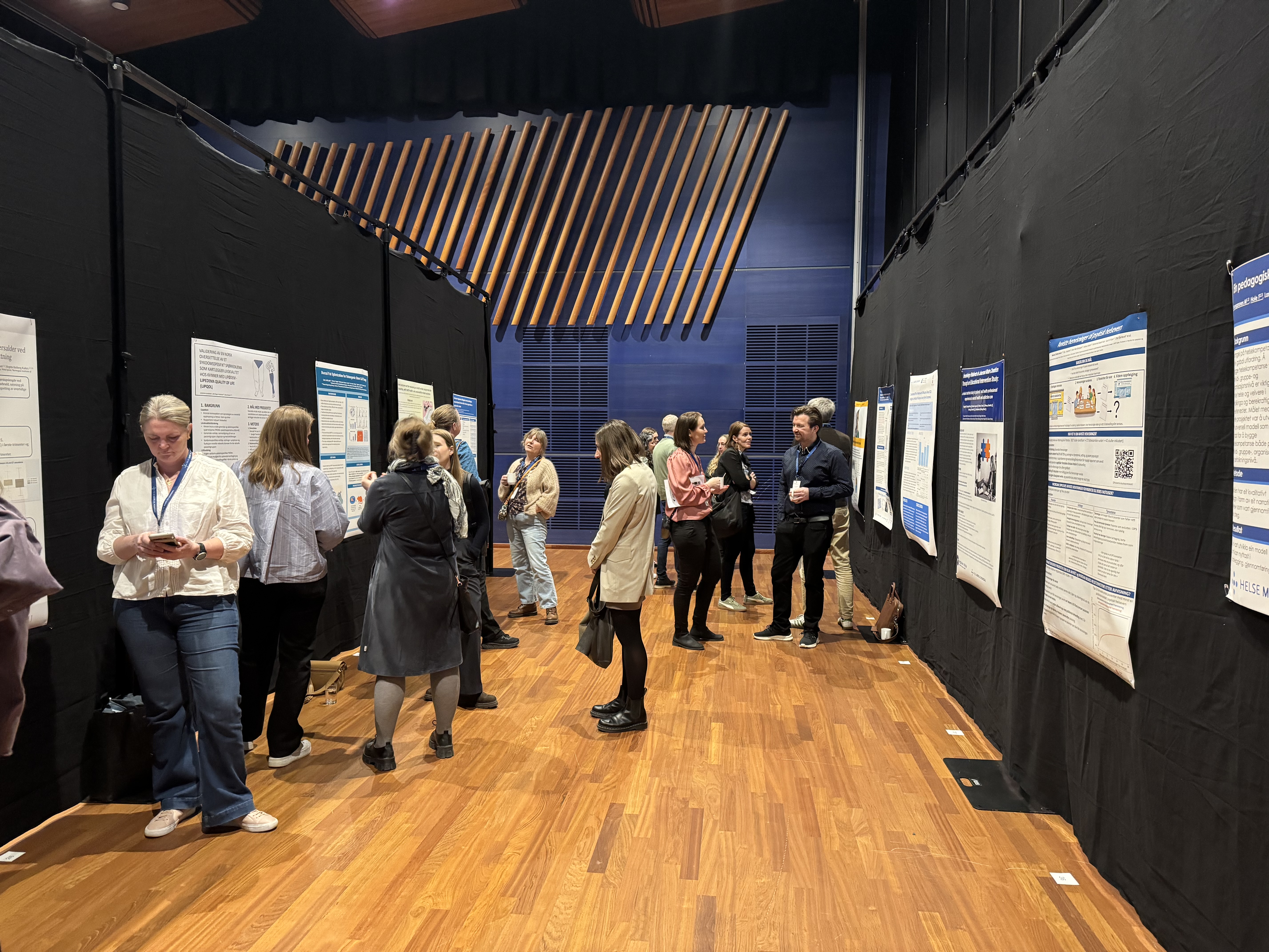 En gruppe mennesker i posterutstillingen