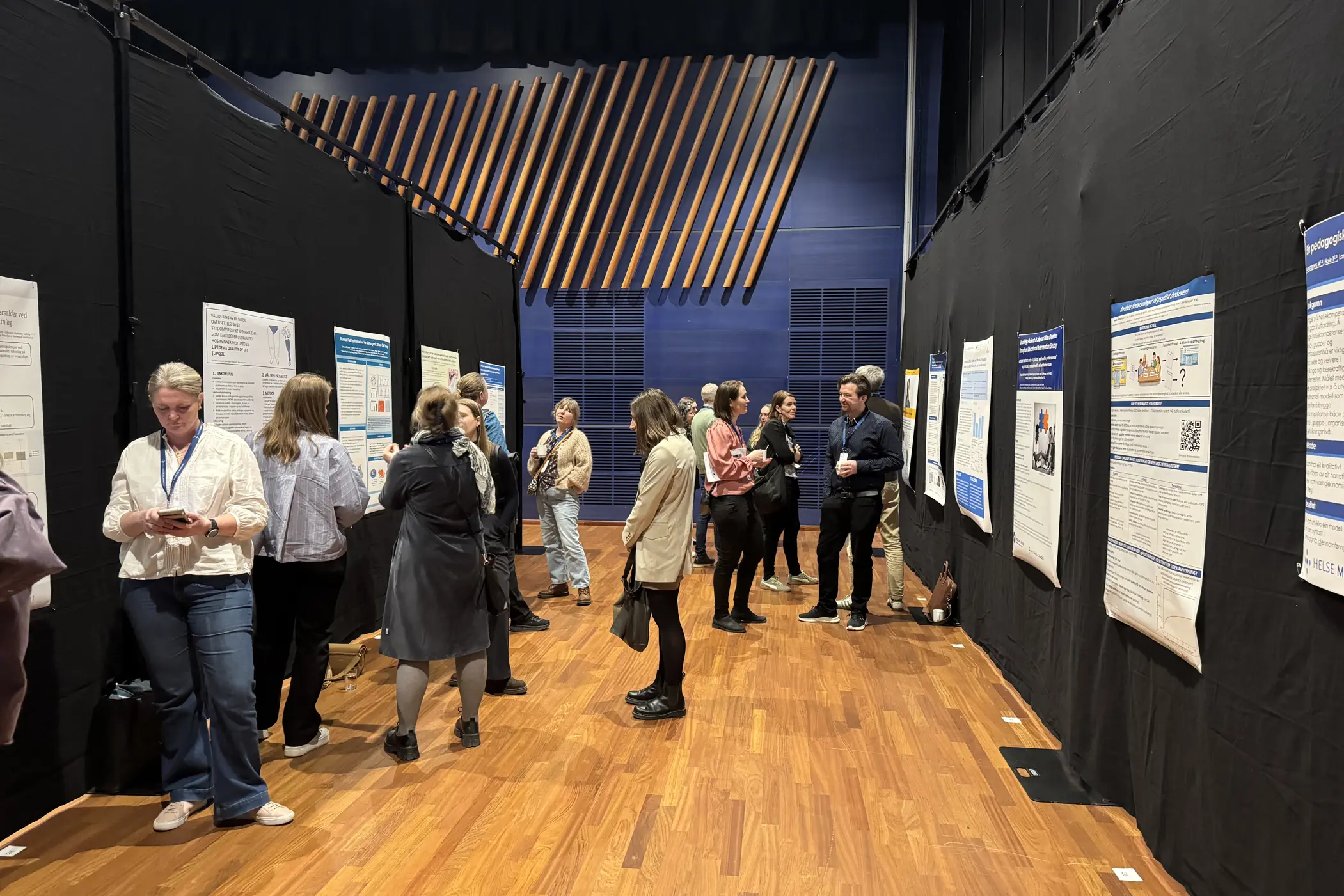 En gruppe mennesker i posterutstillingen