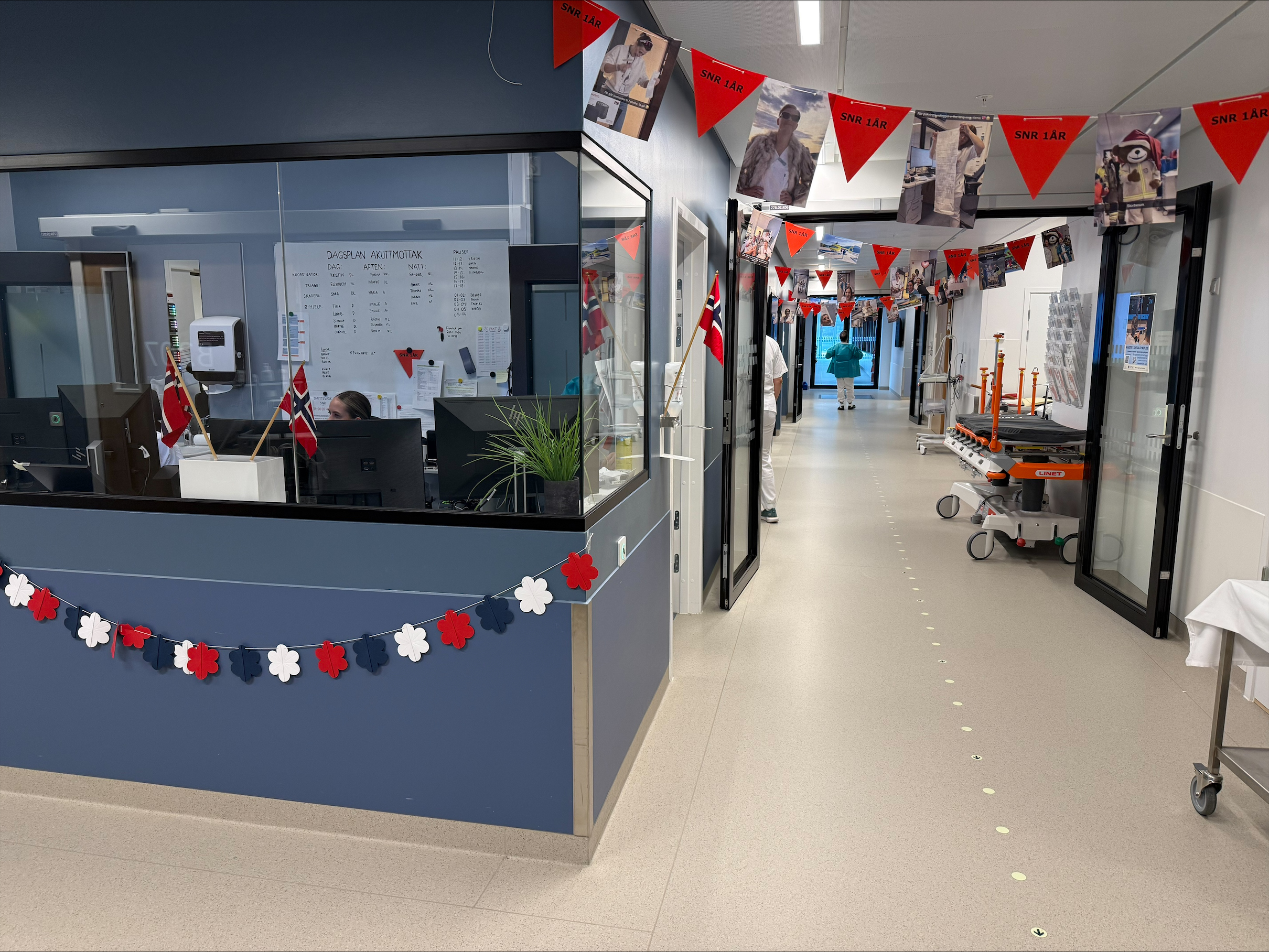 Et rom med vegg av plakater