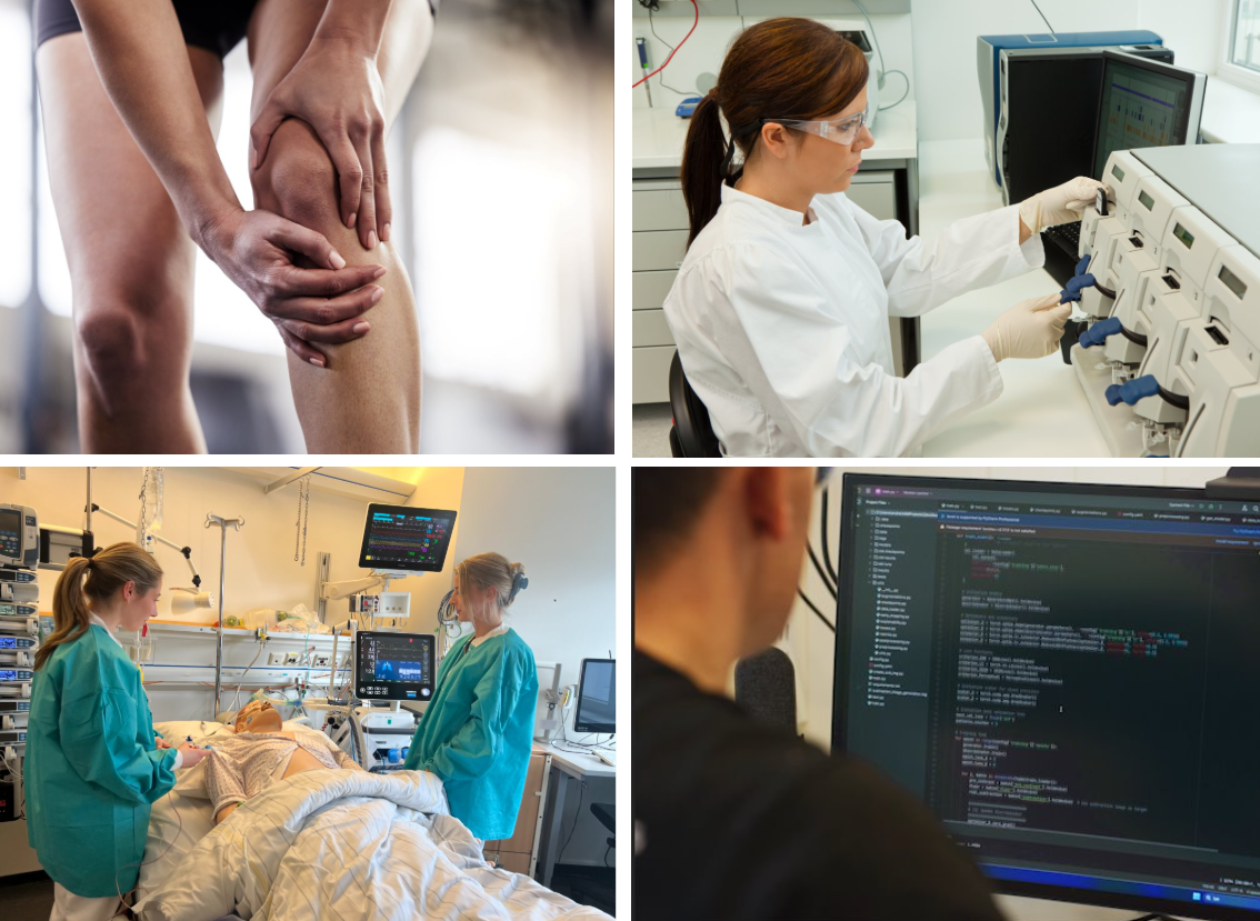 Et collage av en person på et sykehusrom
