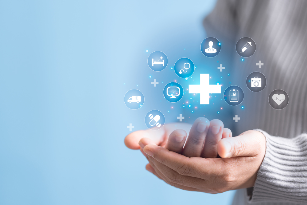 To hender og flere rundinger som med symboler om helse inni