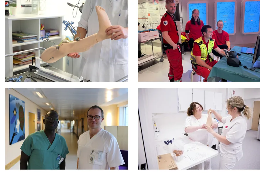 En collage av mennesker i et rom