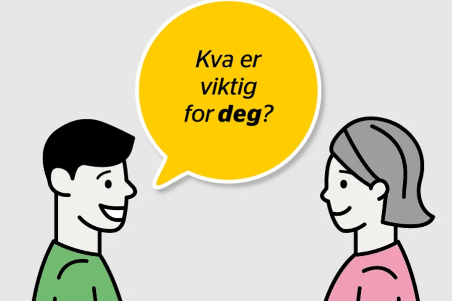 figurer av en mann som spør en kvinne om hva er viktig for henne