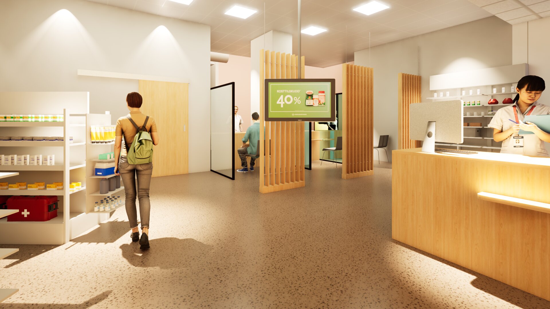 En person som står i et rom