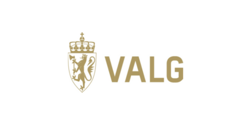 Riksvåpenet og teksten VALG i gull.