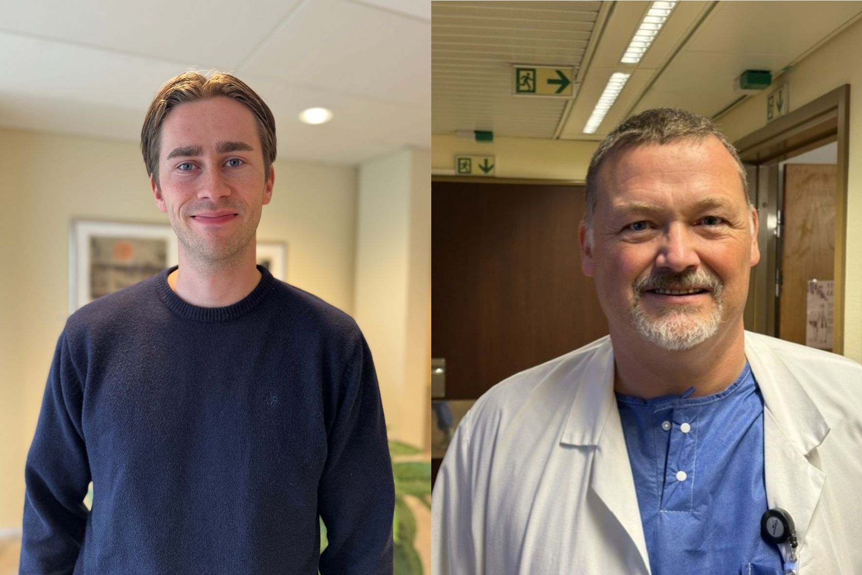 En mann i mørk genser og  en mann i lys skjorte