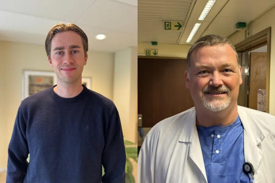 En mann i mørk genser og en mann i lys skjorte
