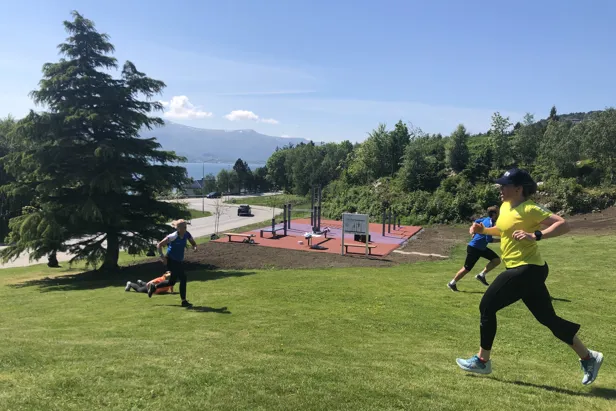 Grøntområde rundt treningsparken som også blir brukt til trening