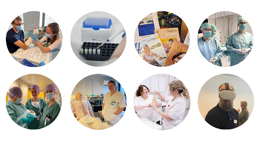 En collage av mennesker i medisinsk utstyr