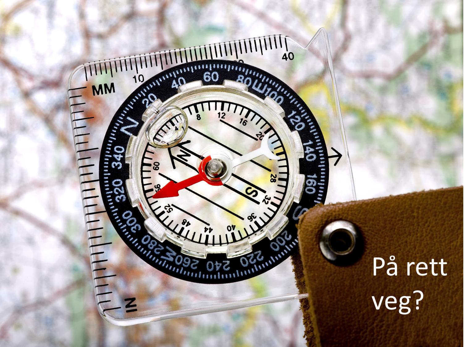 Kompass med teksten "På rett veg?"