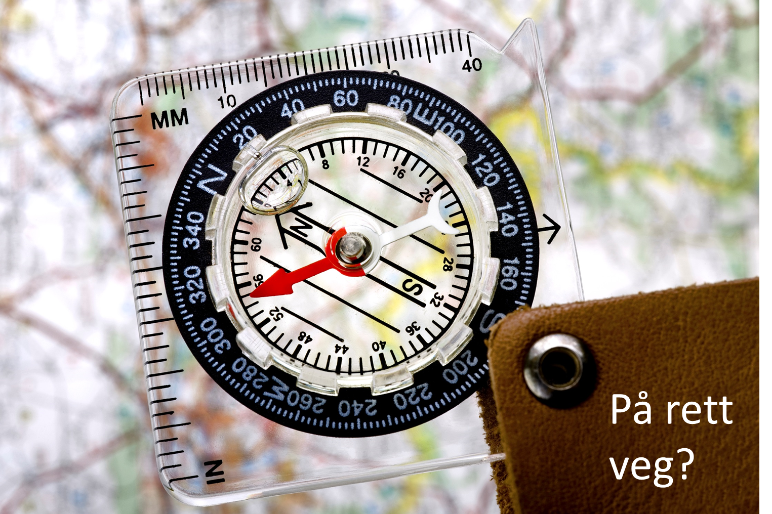 Kompass med teksten "På rett veg?"