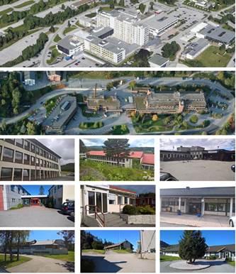 En collage av bygninger