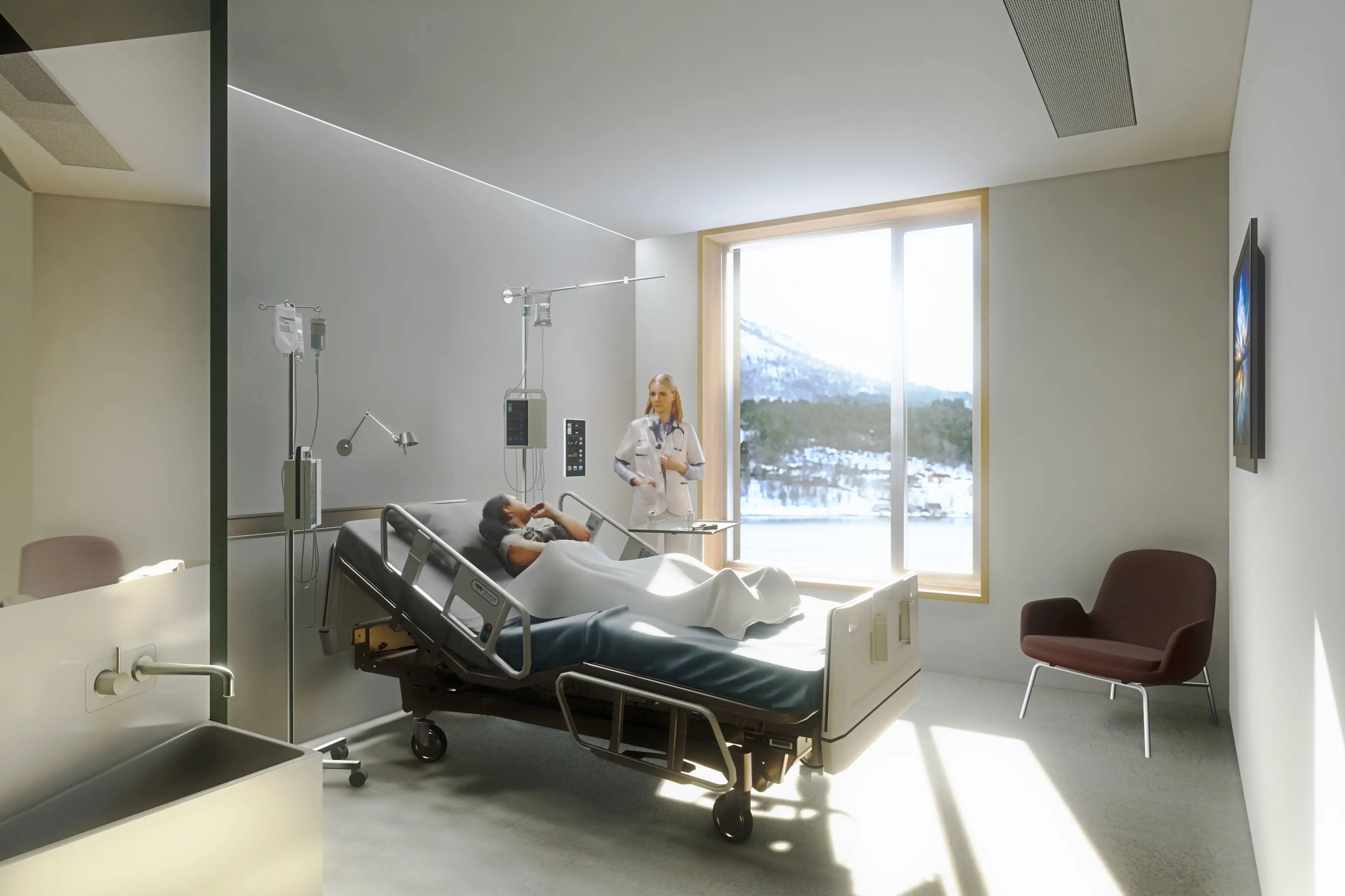 En person i en sykehusseng;