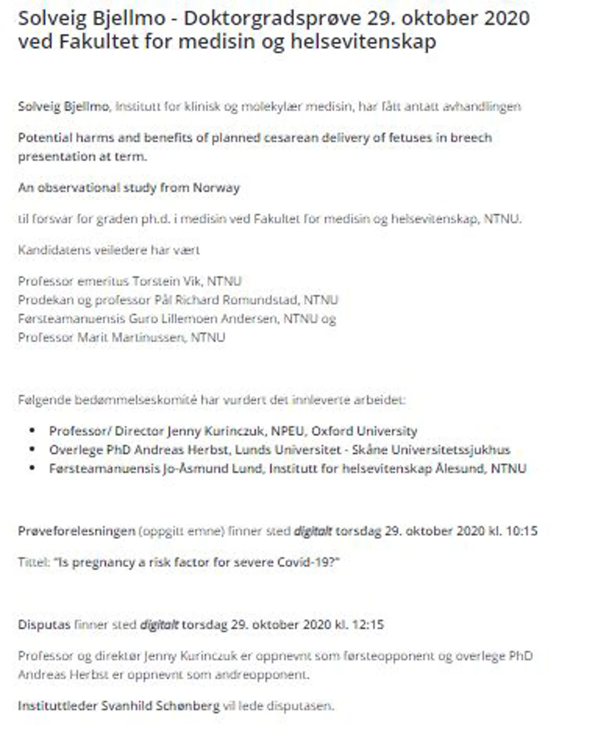 Disputasoppslag for Solveig Bjellmo