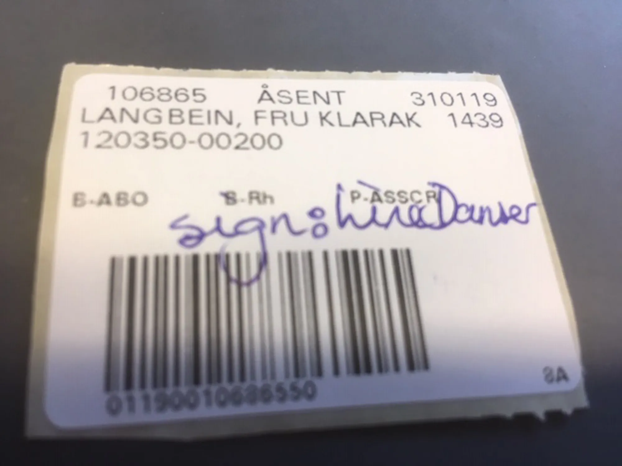 Signering av prøvetakar.