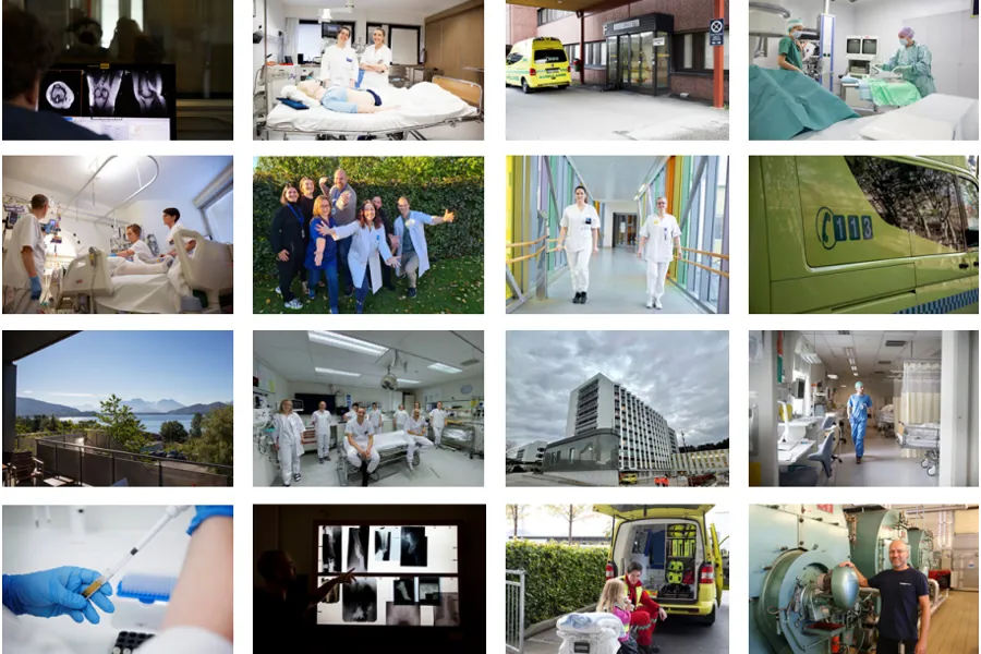 Ein collage av bilde med menneske i sjukehusmiljø